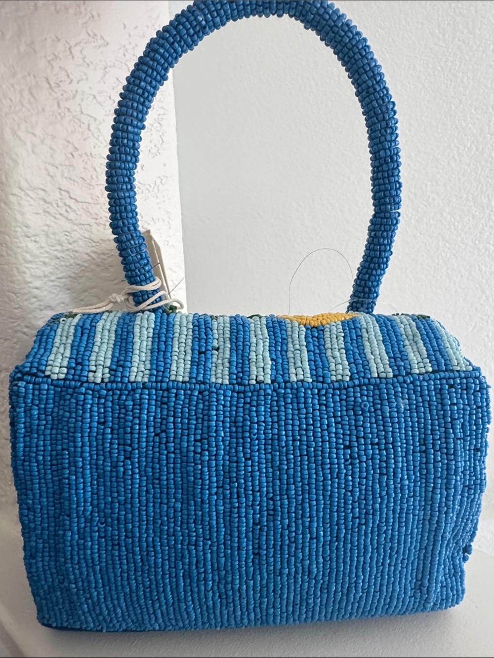Sol & Mer Blue Beaded Mini Top-Handle Bag with Lemon Motif - Picture 3 of 4